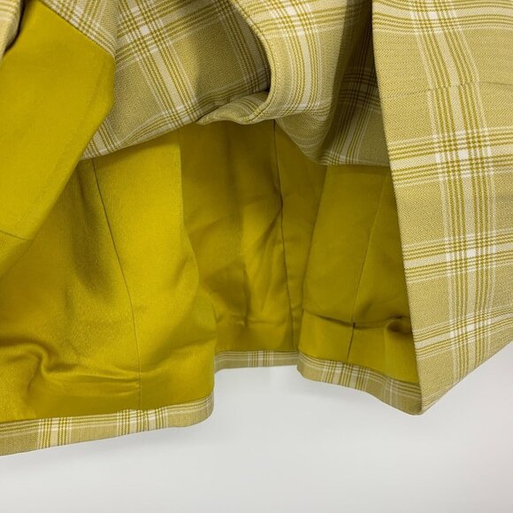 Onarin Blazer Yellow Print Plaid Cinched Button Down Lined Jacket - Picture 6 of 9